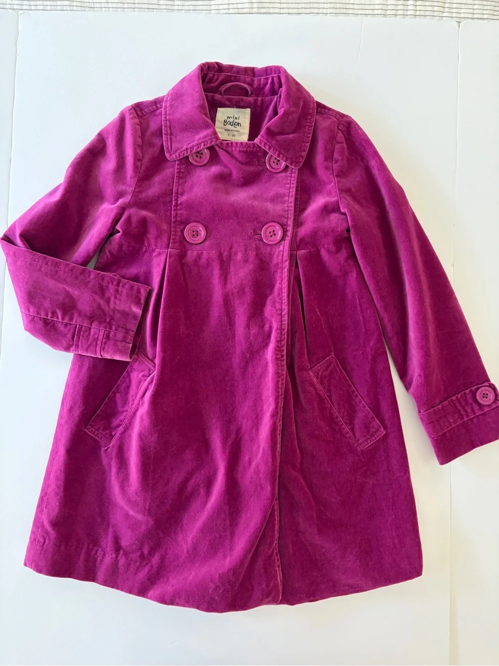 Mini Boden Magenta Velvet Jacket Girls Size 7-8 Yellow Floral Lining 100% Cotton